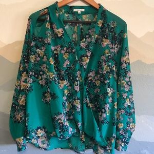 Green floral blouse